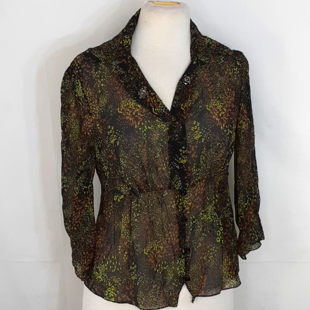 Tuleh blouse green brown and black blouse size small